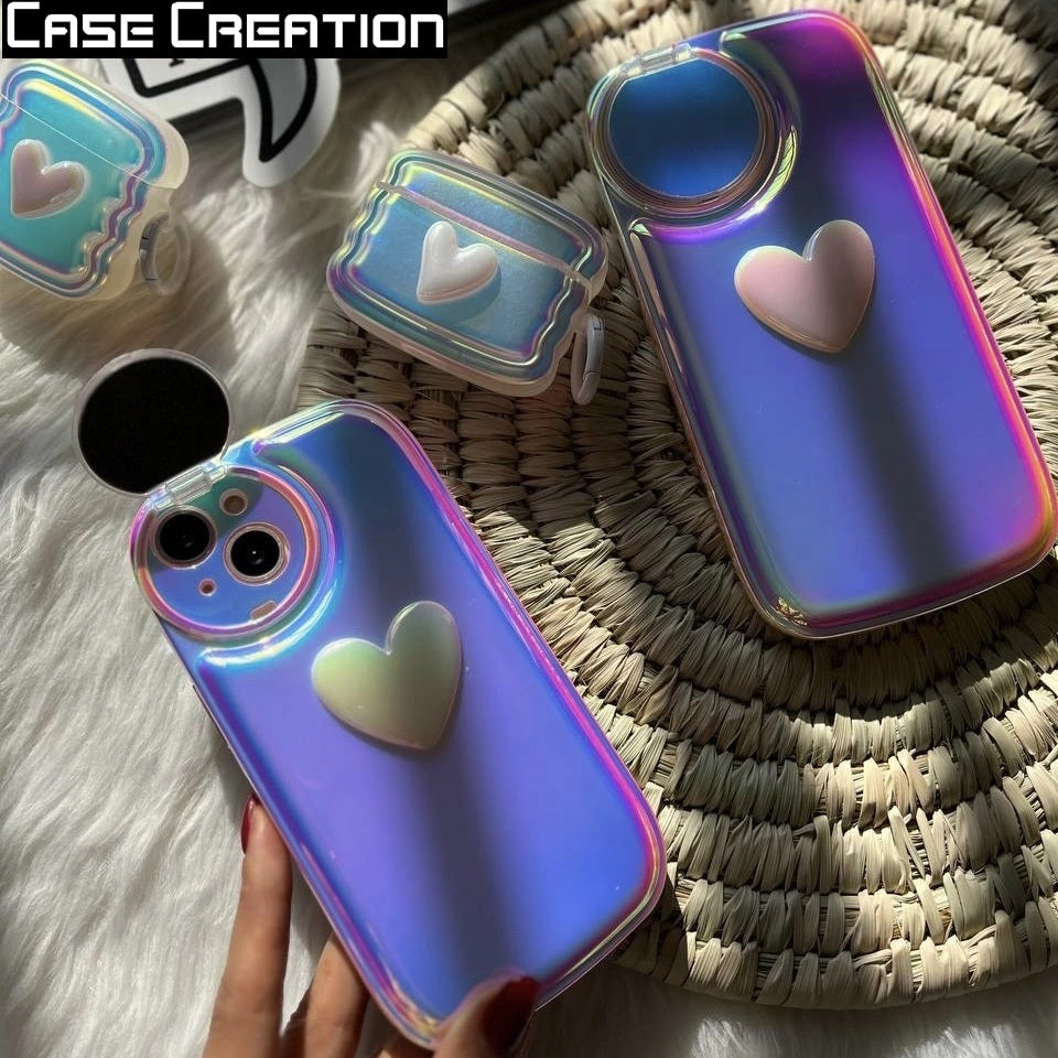 3D Holographic Heart Color Changing Women Makeup Reflective Phone Cover